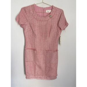 ELIZA J Short Sleeve Fringed Tweed Dress Size 8 NWT